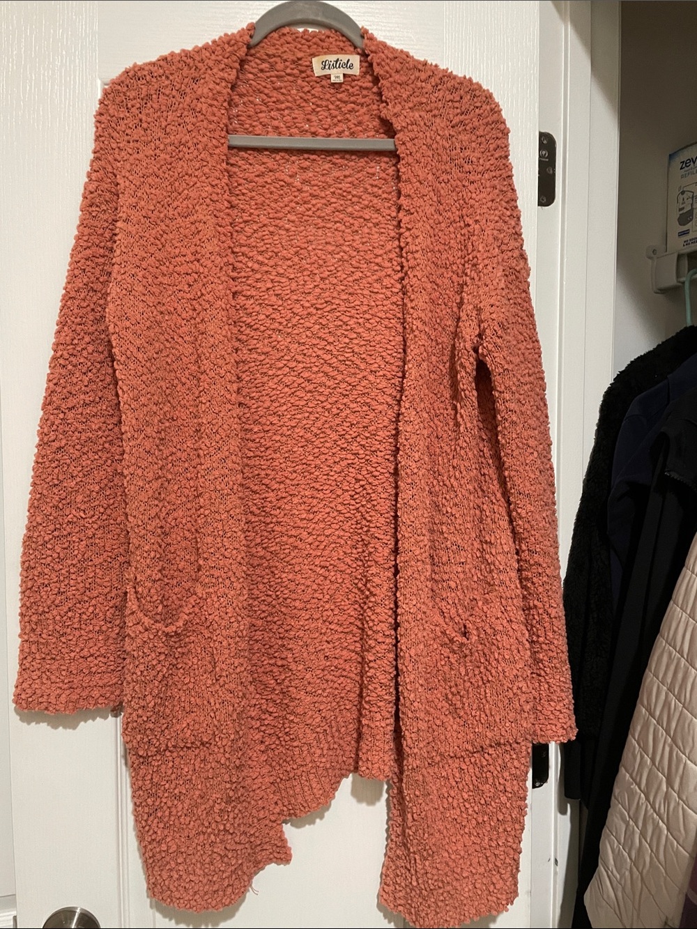 Listicle Coral-Orange Open-Front Cozy Cardigan